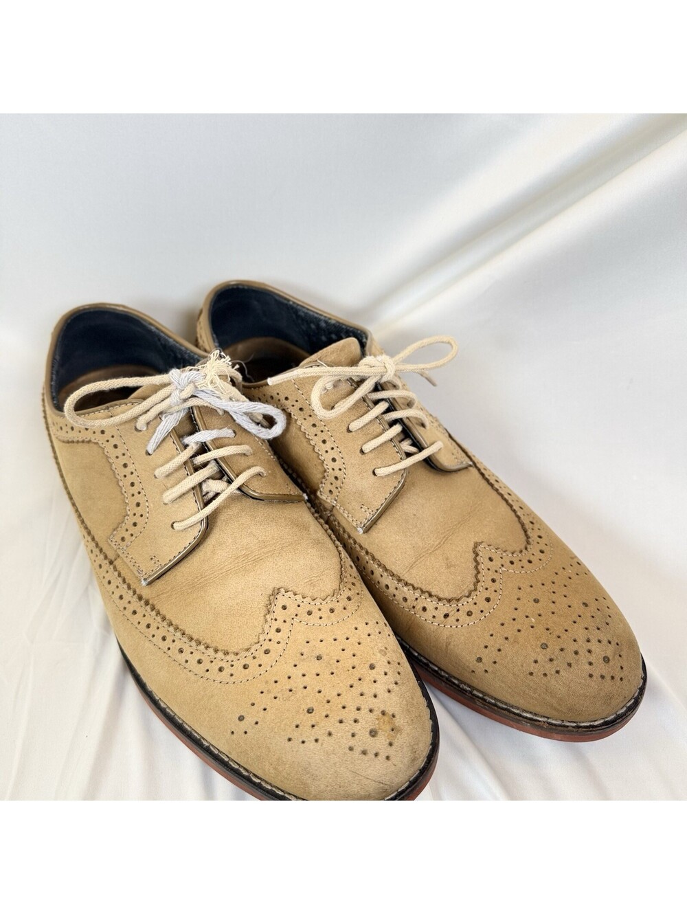 Bass & Co  Men’s Morse Grand Suede Brogue Wingtip Oxfords Beige Nubuck Sz 10.5
